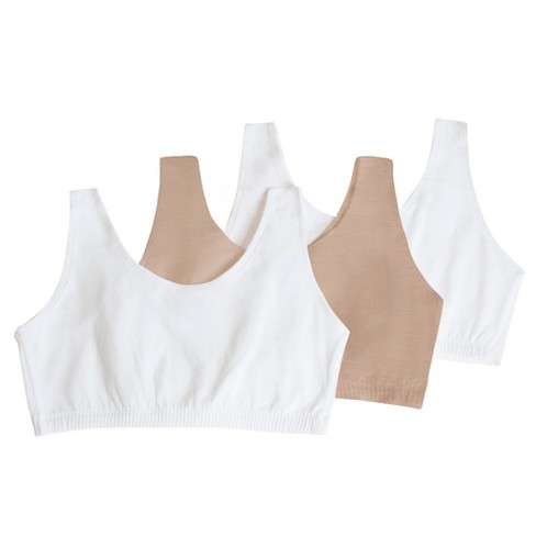 Fruit of the Loom Women's Tank Style Cotton Sports Bra 3-Pack  White/Sand/White 34