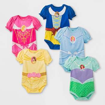 Disney Pacote com 5 bodies para meninas recém-nascidas com rapunzel princesa  Ariel Tiana Jasmine Branca de Neve, Multi, recem nascido