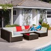 Outsunny 7 Piece Outdoor Patio Furniture Set, PE Rattan Wicker Sectional Sofa Set with Couch Cushions, Pillows, Coffee Table, Orange, Cream - 3 of 4