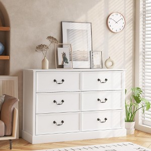Farmhouse 6 Drawers Dresser for Bedroom, Wood Dresser Chest of Drawers Organizer Storage - 1 of 4