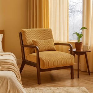 Homy Casa Mid-Century Wood Frame Accent Chair with Pillow – Cozy Retro Lounge Seating - 1 of 4