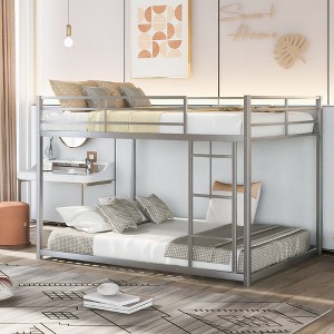 ALEXOUN Low Metal Bunk Bed Frame for Kids,with Built-in Ladder,High Guardrail,Metal Slats,No Boxspring Required,for Small Spaces - 1 of 4