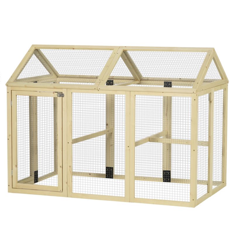 PawHut Chicken Run, Wooden Large Chicken Coop, Combinable Design with Perches & Doors for Outdoor, Backyard, Farm, 4.6' x 2.8', 1 of 7