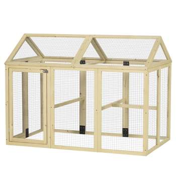 PawHut Chicken Run, Wooden Large Chicken Coop, Combinable Design with Perches & Doors for Outdoor, Backyard, Farm, 4.6' x 2.8'