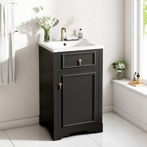 Mshliw Freestanding 20" Bathroom Cabinet with Ceramic Basin, Undermount Sink, Door Rack & Faux Drawer Design - 1 of 4