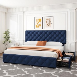 Jojoka Bed Frame with Headboard Adjustable,Upholstered Platform Bed Frame with 4 Drawers,Wooden Slats Supports - 1 of 4