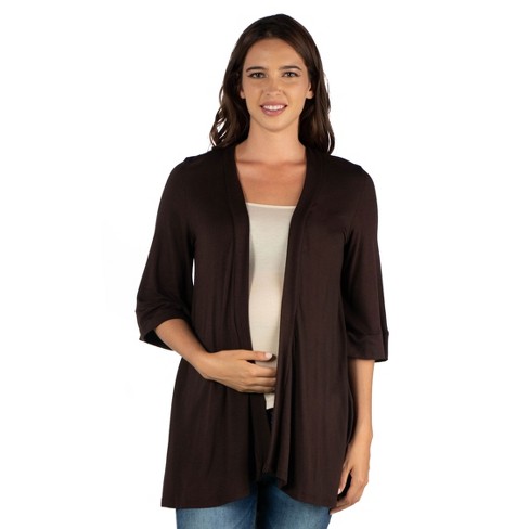 Elbow Length Maternity Cardigan-Brown-6X