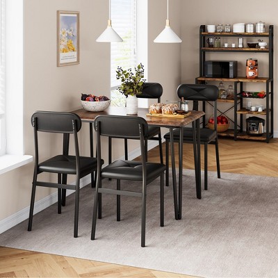 Black and Brown MDF and Steel Dining Table Set for 4