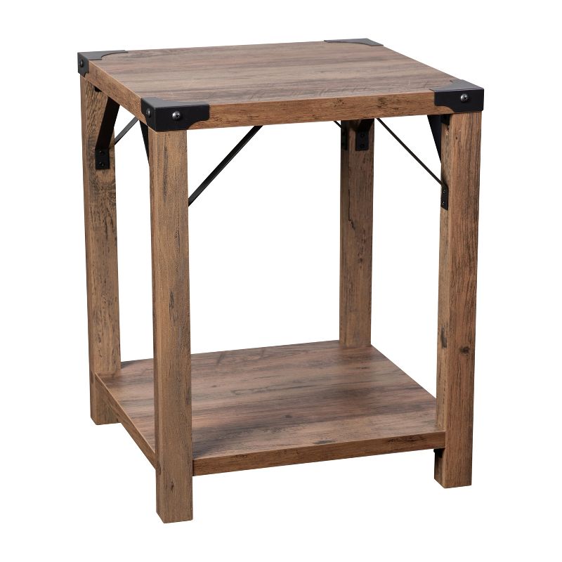 Flash Furniture Wyatt Modern Farmhouse Wooden 2 Tier End Table with Metal Corner Accents and Cross Bracing, 1 of 12