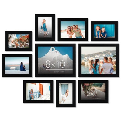 Americanflat Set of 10 Picture Frames with Shatter-Resistant Glass - Gallery Wall Frame Set with Two 8x10 Frames - Signature Collection - Black