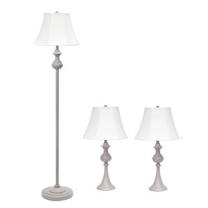 3pk Traditionally Crafted Lamp Set (2 Table Lamps and 1 Floor Lamp) with Shades Gray - Elegant Designs: UL Listed, Cotton Shades, Metal Body - 1 of 4