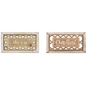 Set of 2 Farmhouse Wood Carved Sign Wall Decors - Olivia & May - 1 of 4