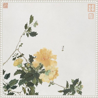 Ju Lian Insects and Flowers VI White Framed Canvas Print