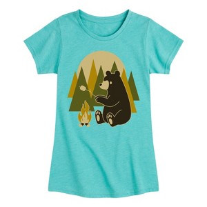 Girls' - Instant Message - Bear Roasting Marshmallows Fitted Short Sleeve Graphic T-Shirt - 1 of 4