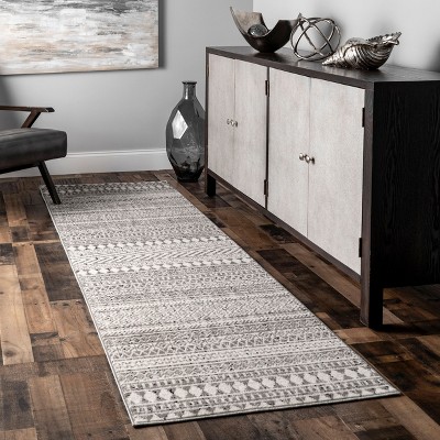 Gray Geometric Pattern Stain-Resistant Area Rug 2x6 Feet