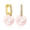 Ross-Simons 8-8.5mm Pink Cultured Pearl Huggie Hoop Drop Earrings With Diamond Accents in 14kt Yellow Gold - 3 of 4