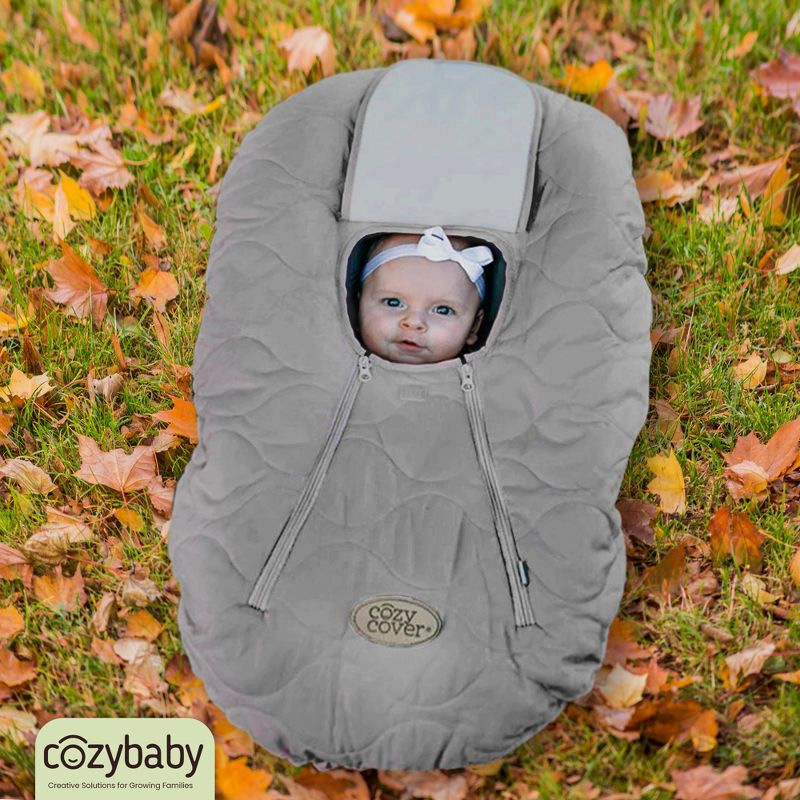 CozyBaby Cozy Cover Quilted Infant Car Seat Insulating Cover with Dual Zippers, Face Shield, and Elastic Edge for Travel During Winter Months, Gray, 5 of 7