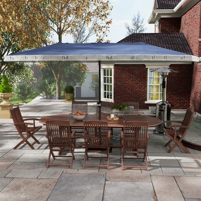 Extra Large Dark Blue Polyester Patio Umbrella with Fringe