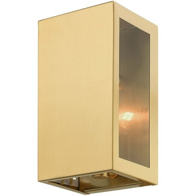 Satin Gold Stainless Steel 1-Light Outdoor Sconce with Clear Glass