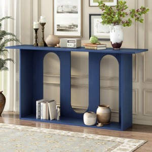 Modern Curved Design Console Tables Blue with Open Shelf, Stylish Console Tables for Entryway or Living Room Accent Storage Display-Panipeachy - 1 of 4