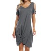 Women's Cold Shoulder Summer Twist Knot Mini Tshirts Dresses - 2 of 4