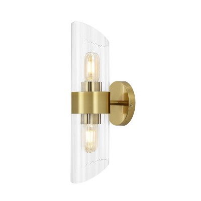 Eytan 17" Brass Gold Cylinder Wall Sconce with Clear Shade