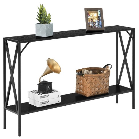 Costway Entryway Table with Charging Station Narrow Console Table with 2  Drawers Brown