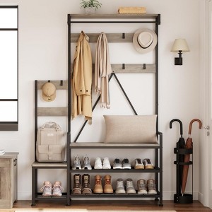 Hall Tree With Bench and Shoe Storage Parent-Child Coat Rack Shoe Bench - 1 of 4