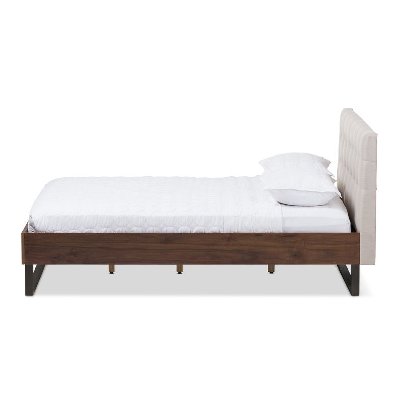 Mitchell Rustic Industrial Walnut Wood and Fabric Metal Platform Bed - Baxton Studio, 2 of 9