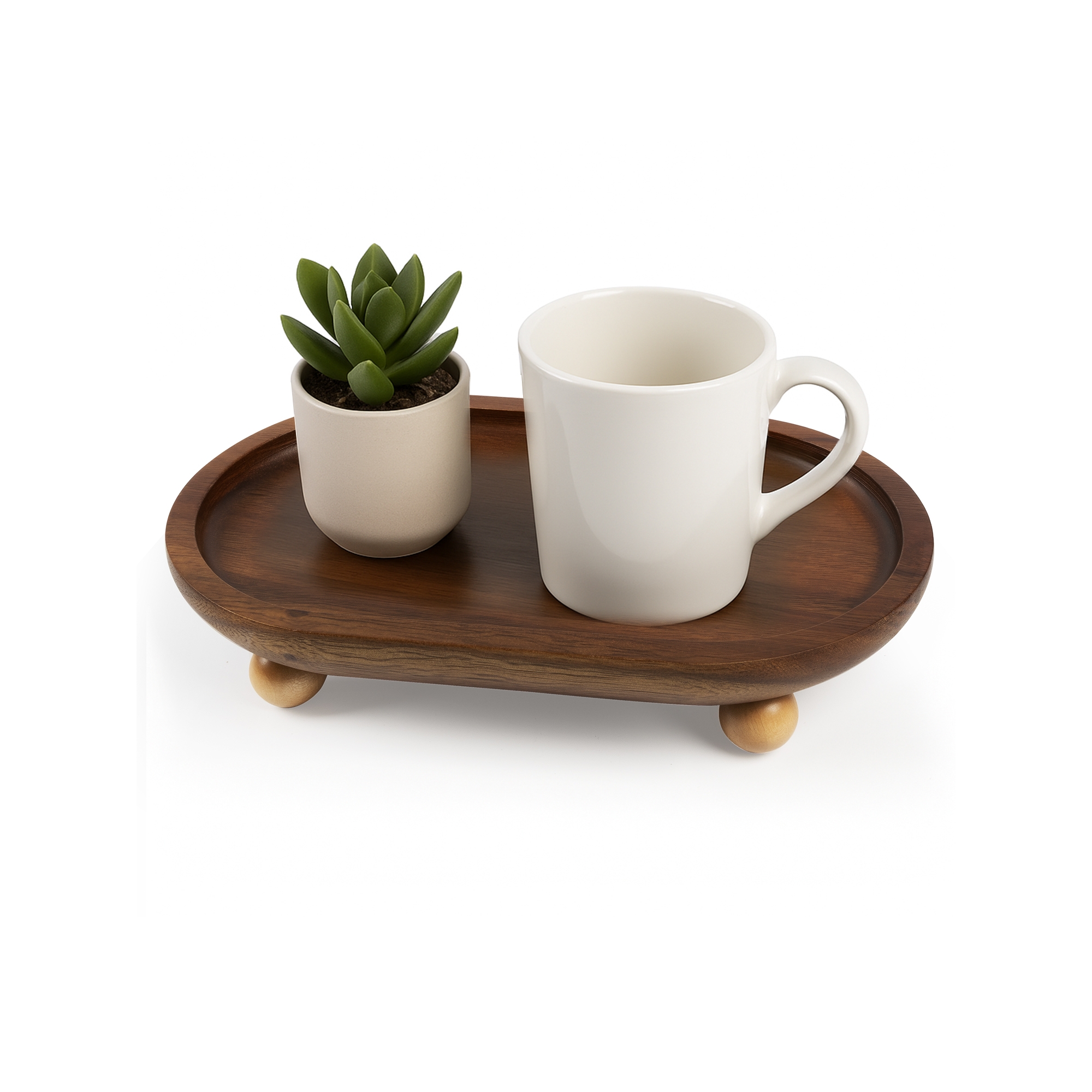 Garnen Kitchen Décor Wooden Tray Acacia Wood Tray for Coffee Table Bathroom Vanity Counter, Oval Pedestal Stand Wood Riser Tray Candle Jewelry Holder