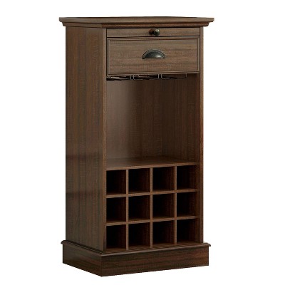 Walnut Wood Wine Cabinet with Metal Glass Holder and Lattice Rack