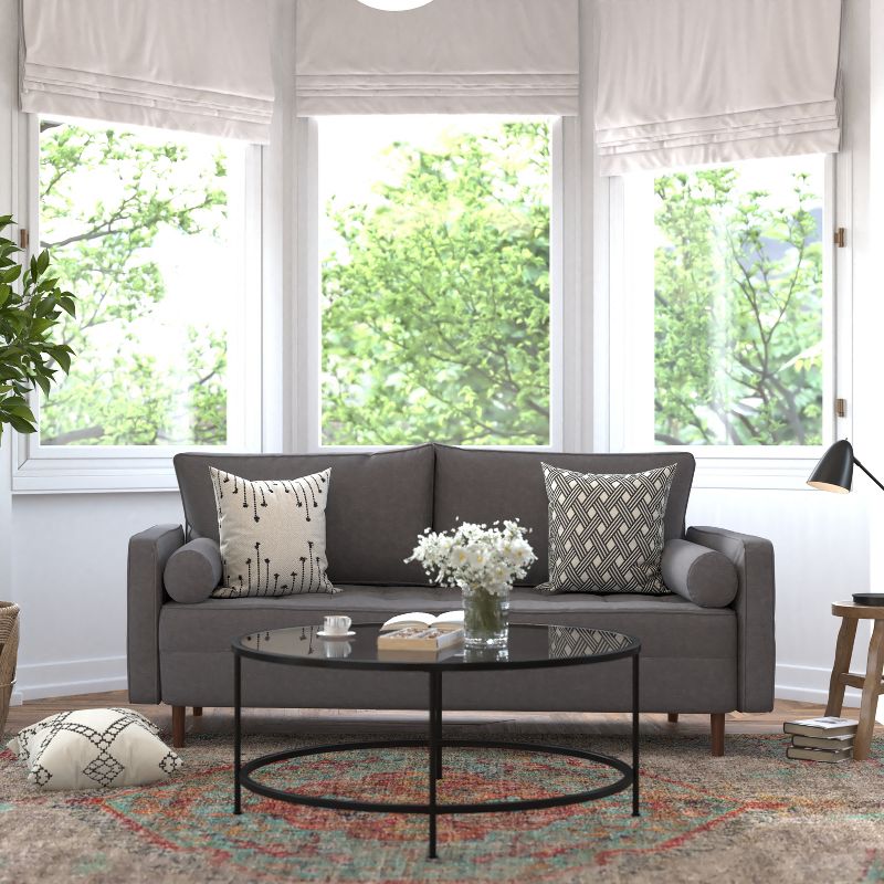 Emma and Oliver Upholstered Mid-Century Modern Pocket Spring Sofa with Wooden Legs and Removable Back Cushions, 2 of 12