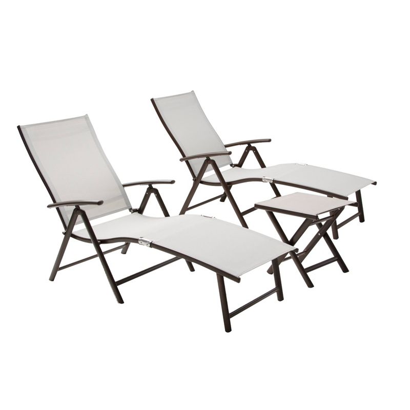 3pc Set with Outdoor Aluminum Adjustable Chaise Lounge &#38; Table Set - Light Gray - Crestlive Products, 3 of 13