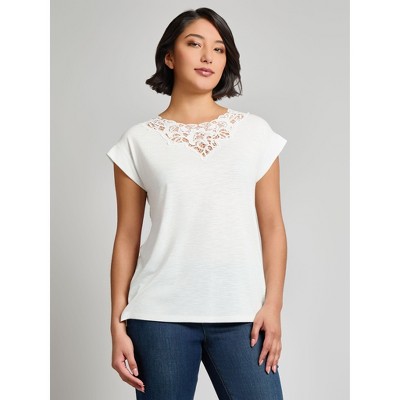 Jones New York Plus Dolman Top With Inset Lace