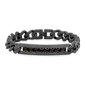 Steeltime Men's stainless steel thick cuban link chain and simulated black diamonds id bracelet. Color Options: Silver Black - 1 of 4