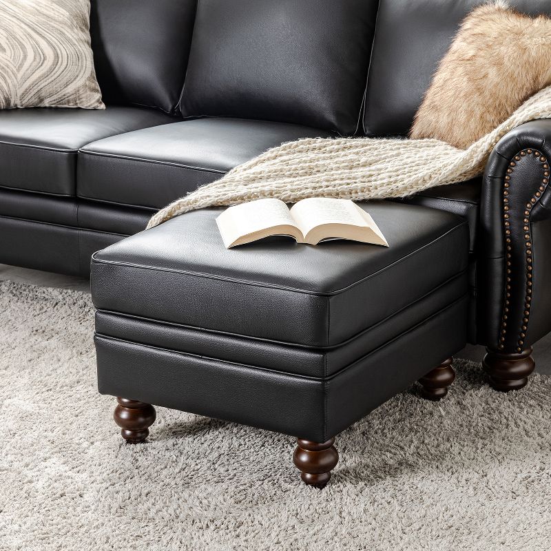 Benito 26.5" Wide Contemporary Genuine Leather Ottoman for Living Room | ARTFUL LIVING DESIGN, 2 of 12