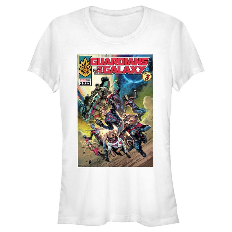 Juniors Womens Guardians of the Galaxy Vol. 3 Action Comic Book Poster T-Shirt, 1 of 5