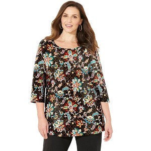 Catherines Women's Plus Size Suprema Feather Together Tee - 1 of 4