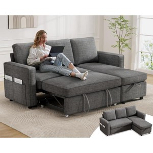 Dyonery 81" Sleeper Sofa Bed with Pull Out Bed, L Shaped Couch Sectional Sleeper Sofa, Pull Out Couch with Reversible Storage Chaise - 1 of 4