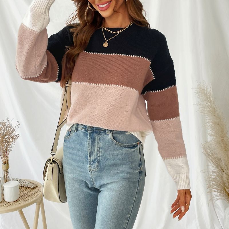 Women's Long Sleeve Colorblock Knit Round Neck Sweater - Cupshe, 3 of 9