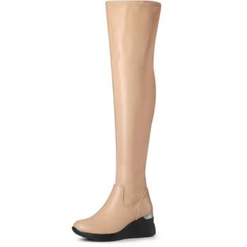 Allegra K Women's Platform Wedge Chunky Heels Over the Knee Thigh High Boots