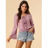 Allegra K Women's Round Neck Bell Long Sleeve Smocked Hem Cropped Blouse - 3 of 4
