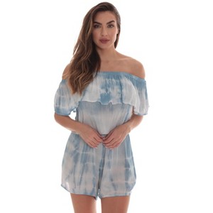 Riviera Sun Womens Tie Dye Off-Shoulder Rayon Crepe Printed Romper for Women - 1 of 3