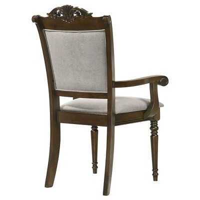 Gray and Chestnut High Back Upholstered Wood Arm Chair Set
