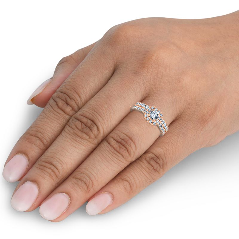 Pompeii3 1 1/4 Ct Diamond Cushion Halo Engagement Wedding Ring Set 14k Rose Gold, 4 of 6