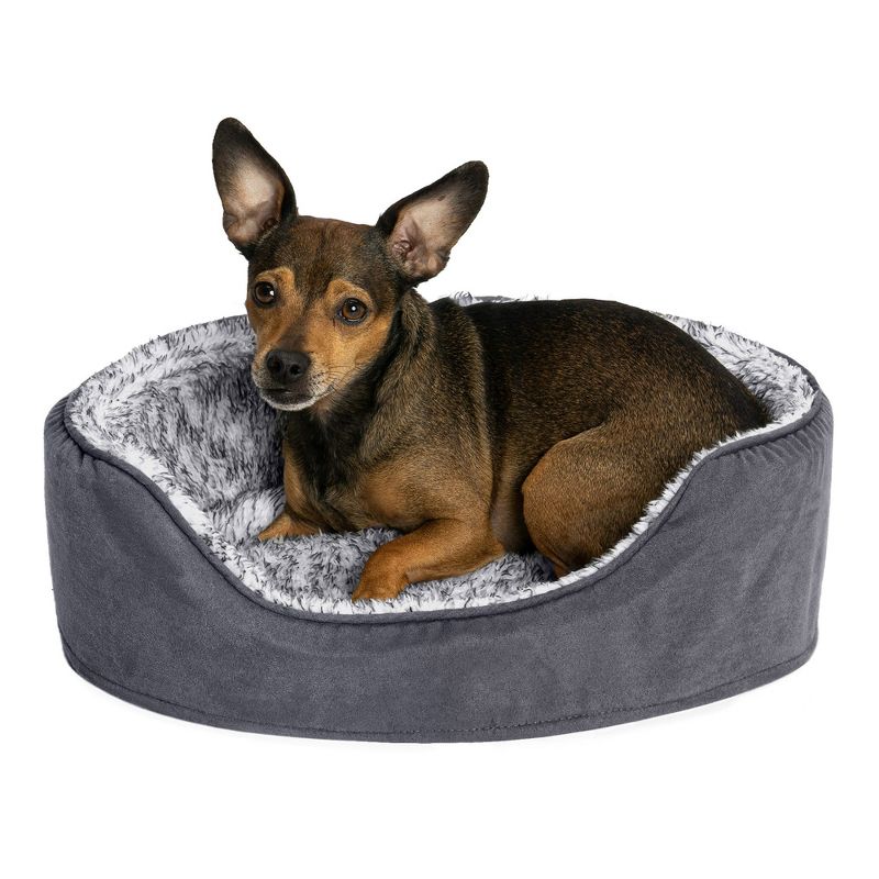 FurHaven Two-Tone Faux Fur & Suede Oval Pet Bed for Dogs & Cats, 1 of 4