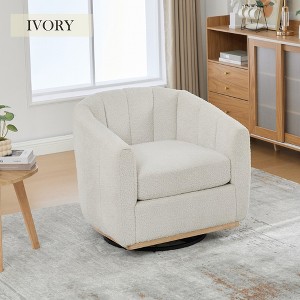 Mlmh & Kngwa 32.3"W Modern Swivel Upholstered Barrel Chair, 360° Swivel Tufted Accent Chair with Metal Base - 1 of 4