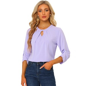 INSPIRE CHIC Women's Work Office Keyhole Pleated Front Ruched 3/4 Sleeve Chiffon Blouse - 1 of 4