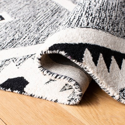 Aspen Geometric Black and Ivory Handmade Wool Square Rug