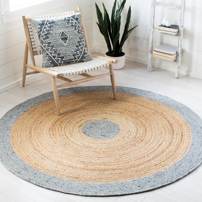 Handmade Grey and Natural Round Braided Wool Cotton Rug
